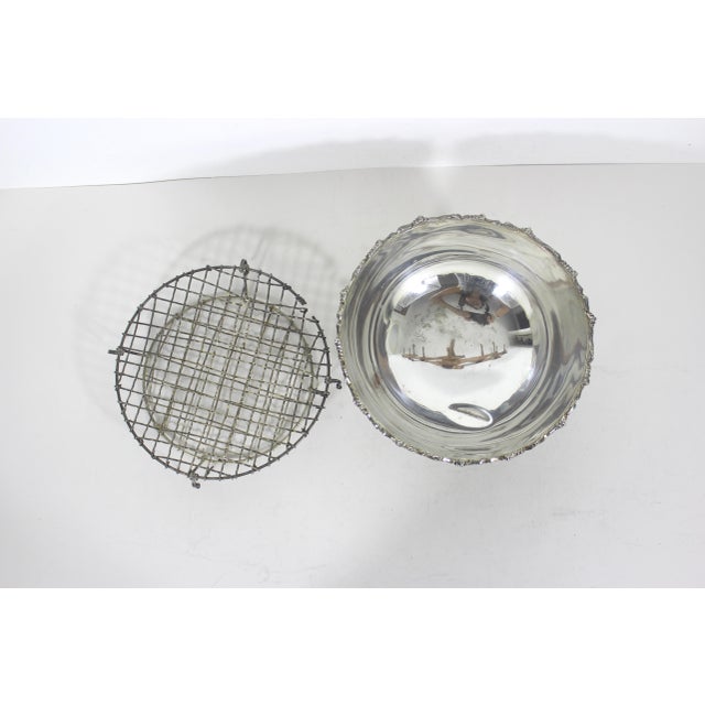 Embossed Silver Plate Pedestal Rose Bowl Double Wire Frog Vintage Two Piece Pansy Holder Vase for Flower Arranging, Bouquet, Ikebana, Patina For Sale - Image 4 of 12