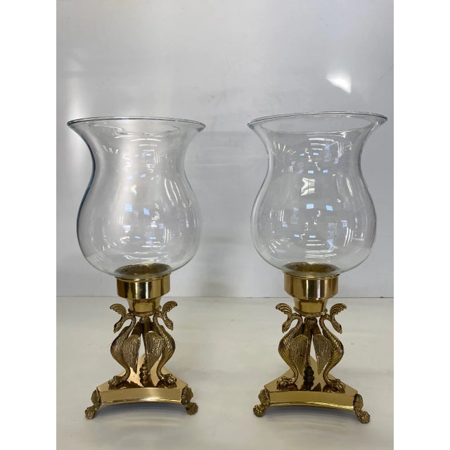 Brass & Blown Glass Hurricanes With Birds -Pair For Sale - Image 10 of 10
