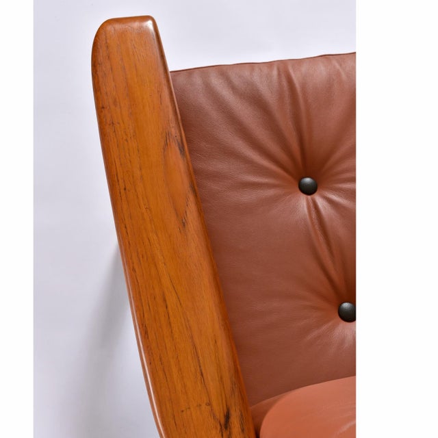 Danish Modern Teak Sofa With Caned Sides Restored in New Leather For Sale - Image 13 of 16