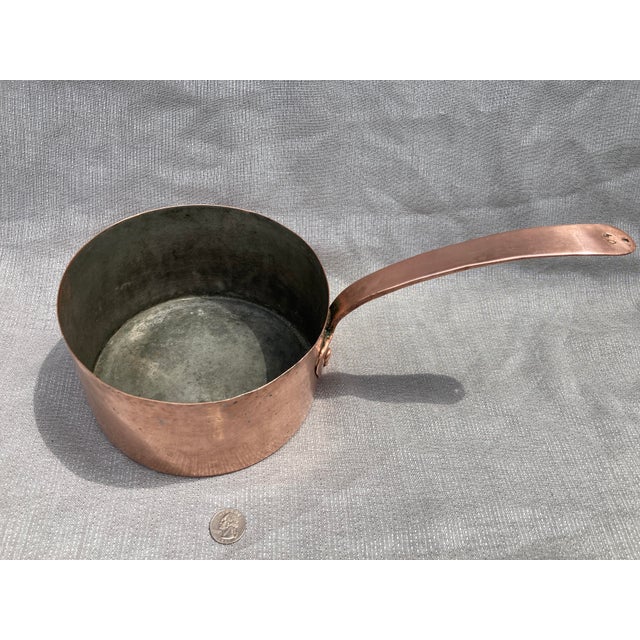 Antique Polished Hand Wrought Copper and Iron Saucepan For Sale - Image 10 of 14