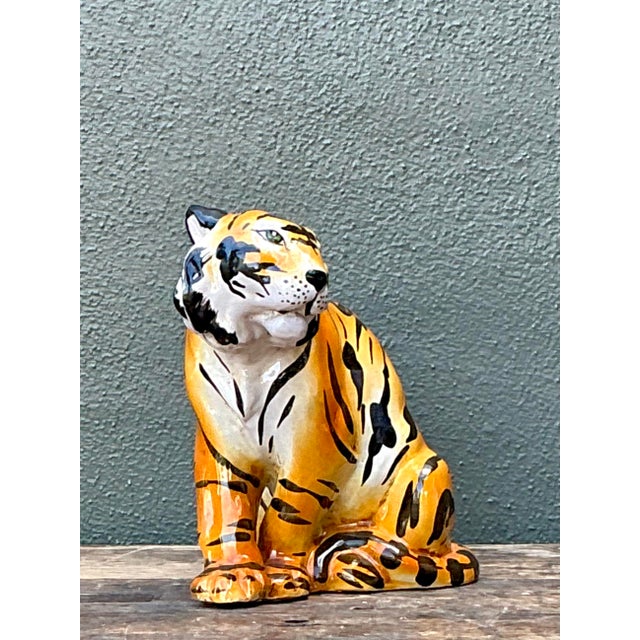 Vintage Italian Glazed Ceramic Tiger For Sale - Image 9 of 12