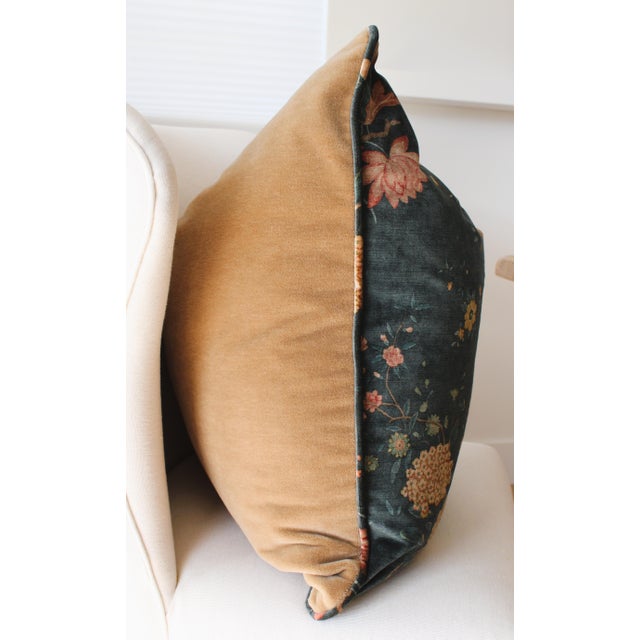 The House of Scalamandre Scalamandre Style Velvety Chenille Bird Chinoiserie Botanical Pillow 24"x 24"/Down Insert For Sale - Image 4 of 6