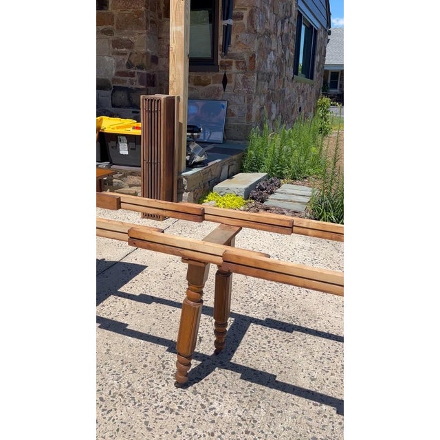 Wood Antique Solid Oak Extension Dining Table With 6 Original Leaves & Original Wooden Casters Circa 1940s–1950s For Sale - Image 7 of 7