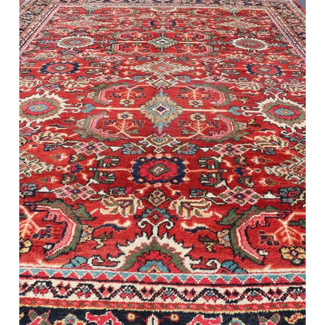 Early 20th Century Antique Persian Mahal Rug With All-Over Sub-Geometric Design in Red Background For Sale - Image 4 of 13