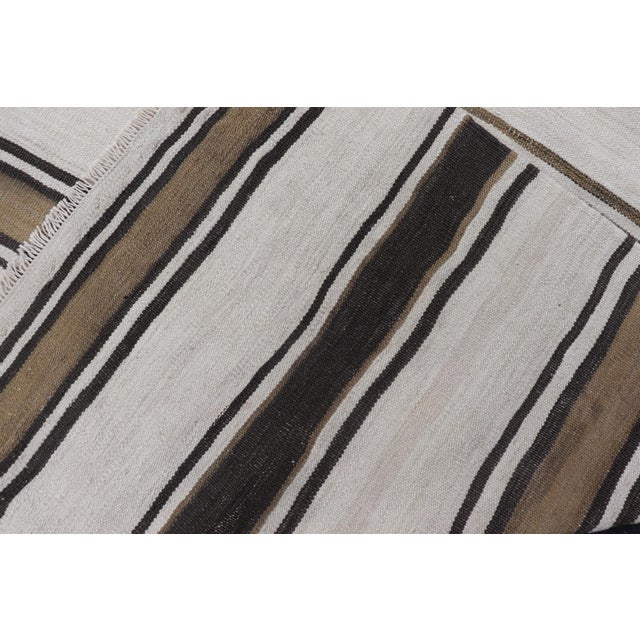 Vintage Turkish Kilim Rug With Ivory, Brown and Dark Stripe Bands For Sale - Image 11 of 11