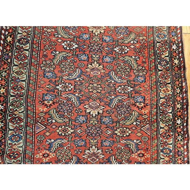 19th Century Farahan Wide Runner, Hand-Knotted Wool, Allover Herati Geometric Pattern, Red & Green, 4x14 For Sale - Image 12 of 16