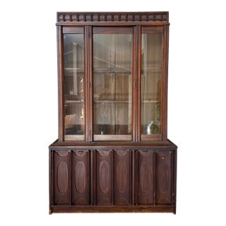 Vintage MCM Tobago Style Lighted China Cabinet For Sale