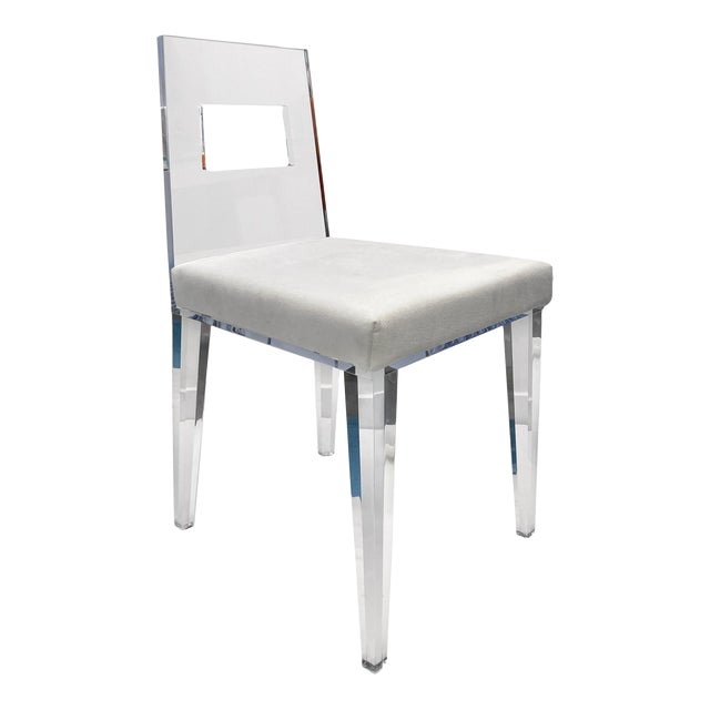 2000s Modern Chair With Lucite Back and Suede Fabric | Chairish