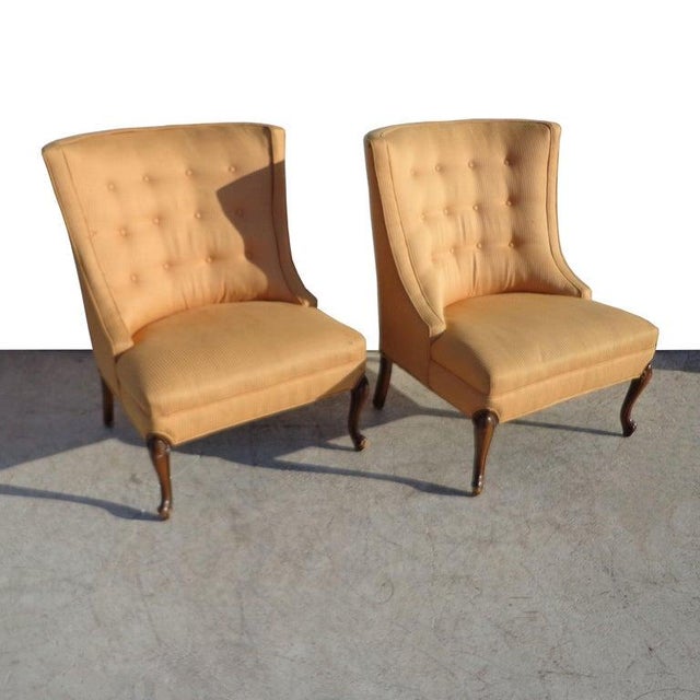 Hollywood Regency 1950s Hollywood Regency Button Tufted Slipper Chairs - a Pair For Sale - Image 3 of 6