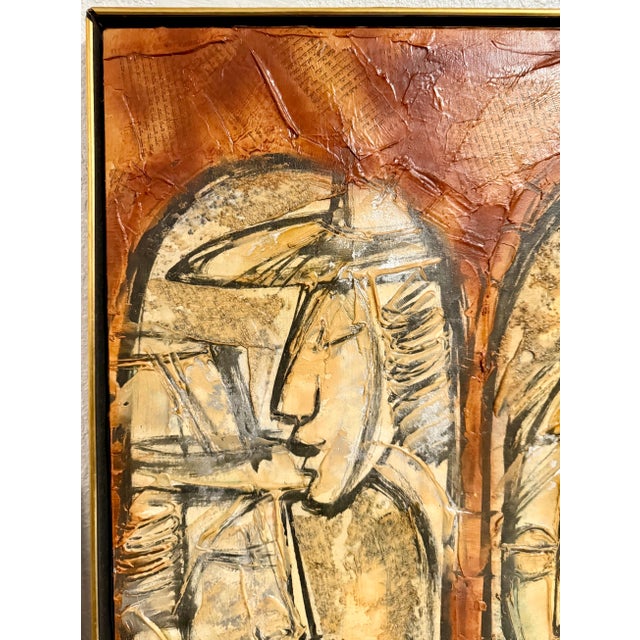 Mid 20th Century Moshe Katz, Modernist Israeli Judaica Jewish Rabbi Mixed Media Collage Painting Moshe Katz, c. 1950's For Sale - Image 5 of 13