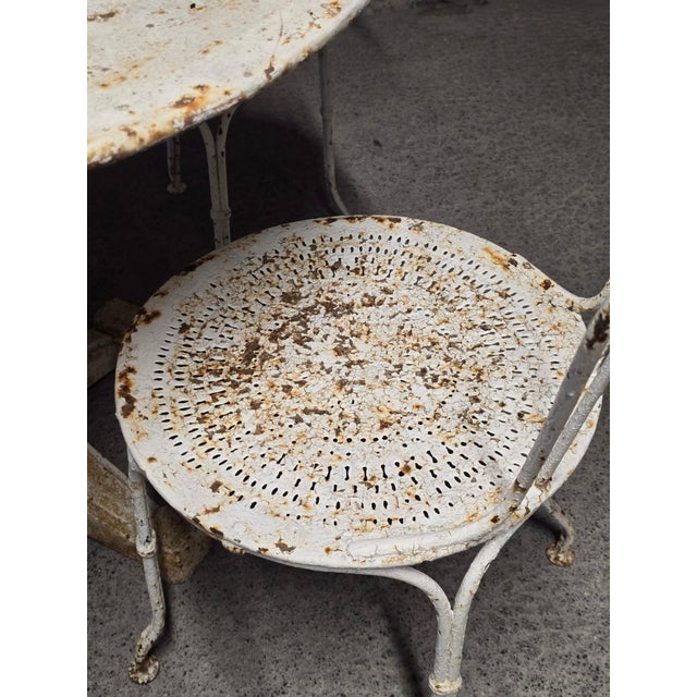 White Wrought Iron Garden Table and Chairs, 1930s, Set of 5 For Sale - Image 8 of 12
