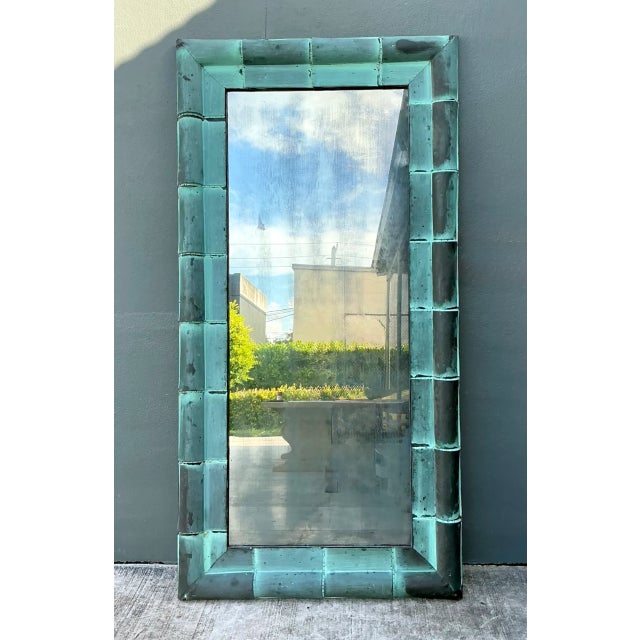 Vintage Patinated Copper Shingle Floor Mirror For Sale - Image 4 of 12