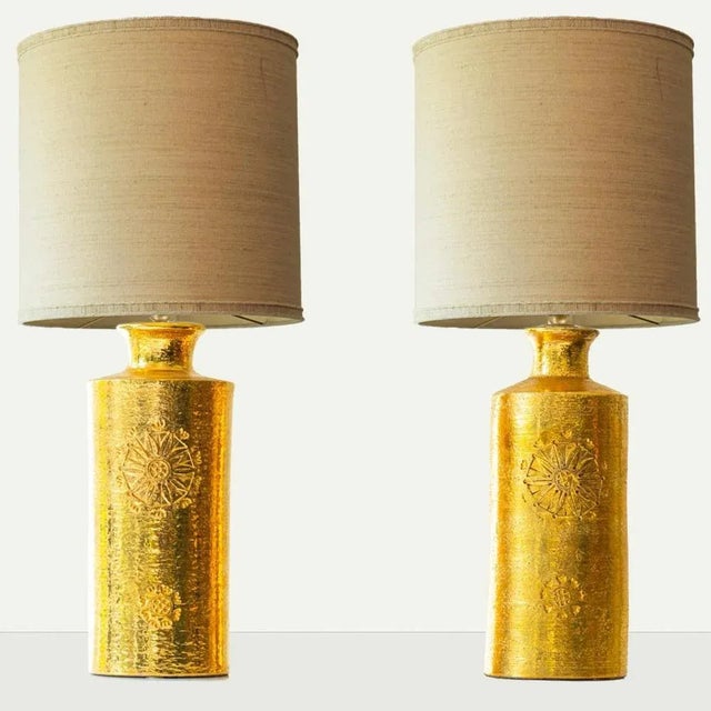 Pair of heavy quality ceramic table floor lamp by Bittosi, 1970s. This lamp base brings refined elegance and rich visual...