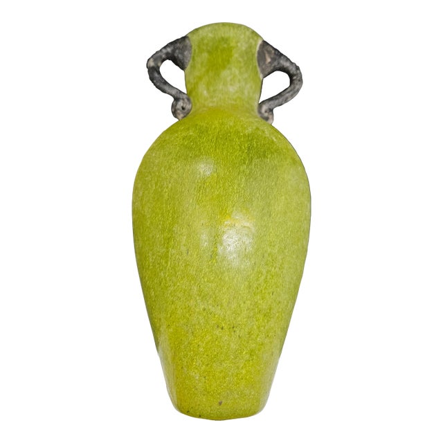 Vintage Scavo Amphora Hand Blown Green Glass Wall Vase Applied Handles For Sale