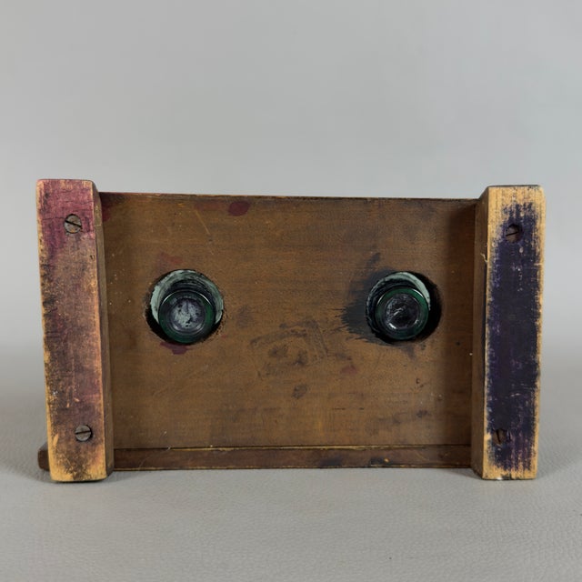 Vintage Double Inkwell Desk in Carved Wood with Glass Trays, 1940s For Sale - Image 6 of 12
