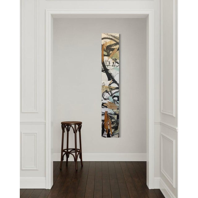 Christiane Corcelle "Whispers of the Forest 6" Mixed Media on Canvas, Tall Narrow Abstract Painting in Black, Sage and Ochre, 2024 For Sale - Image 9 of 10