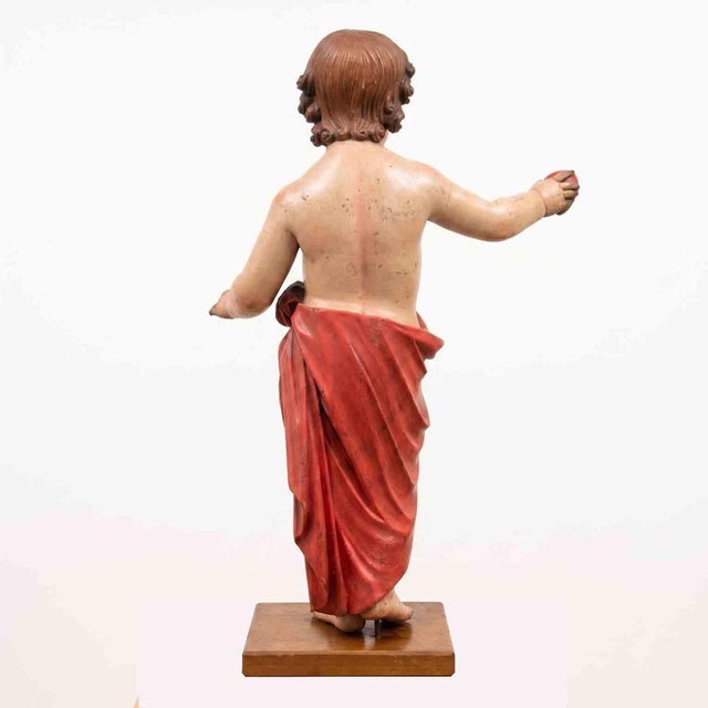 Baroque Italian Artist, Baby Jesus with Heart, 17th Century, Polychrome Lacquered Wood For Sale - Image 3 of 10