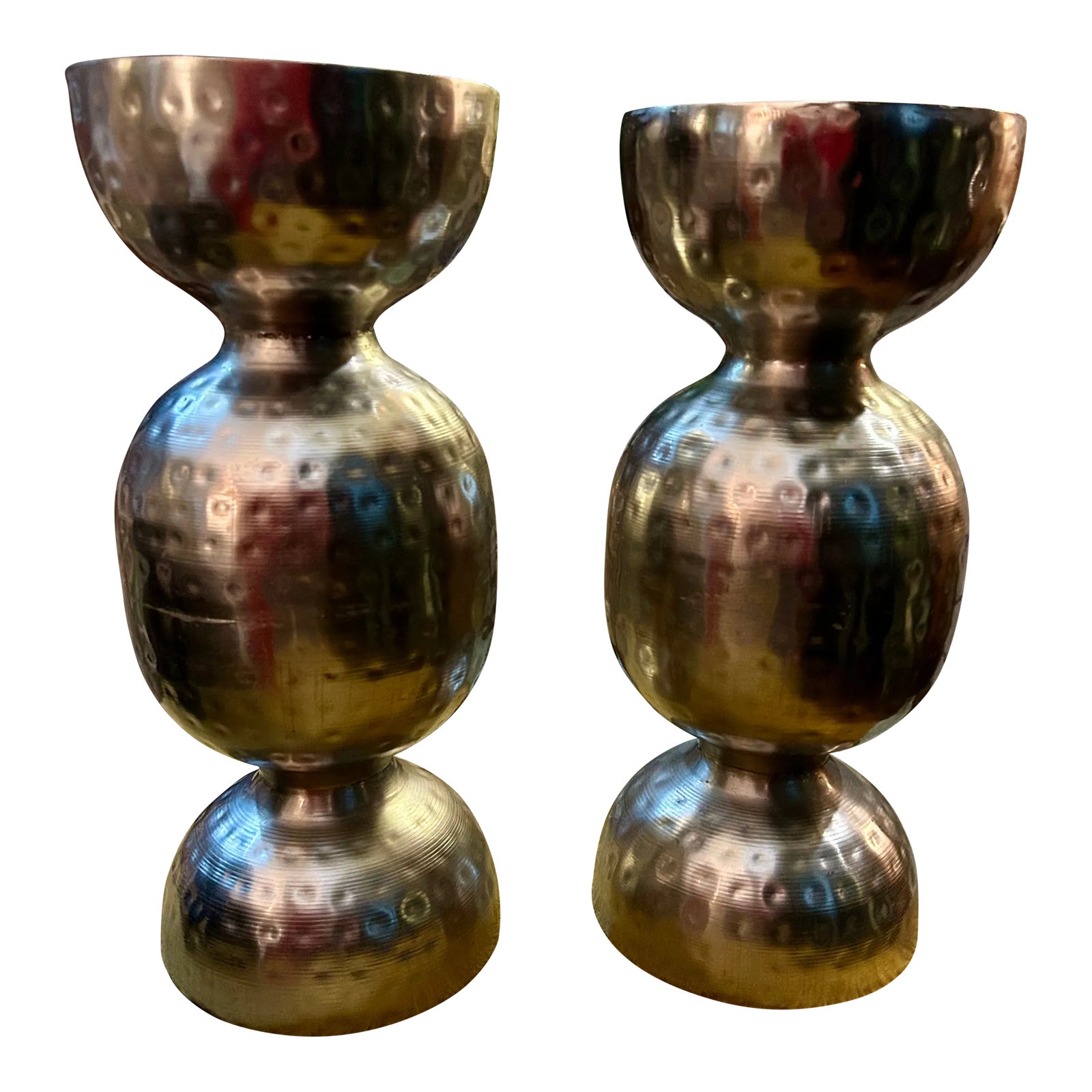 Large Pair of Vintage Farmhouse Hammered Metal Candle Holders Chairish