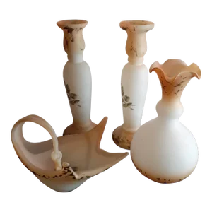 1970s Creazoni Silvestri Arte Murano Hand Painted Satin Glass Vases, 4 Pieces