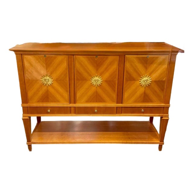 Vintage Italian Art Deco Design Bookmatched Cherrywood Cabinet For Sale