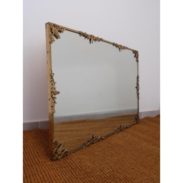 Mid-Century Modern Rectangular Shaped Brass Mirror with Decorative Elements, 1950s For Sale - Image 3 of 9