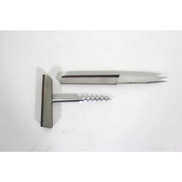 Mid-Century Modern Vintage Danish Modern Rosewood Brushed Stainless Collector Corkscrew and Cheese Knife Set- 2 Pieces For Sale - Image 3 of 8