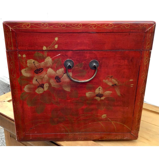 Red Lacquer Chinoiserie Trunk - Box For Sale - Image 4 of 13