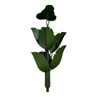 Vintage Green Banana Leaf Six Arm Chandelier For Sale