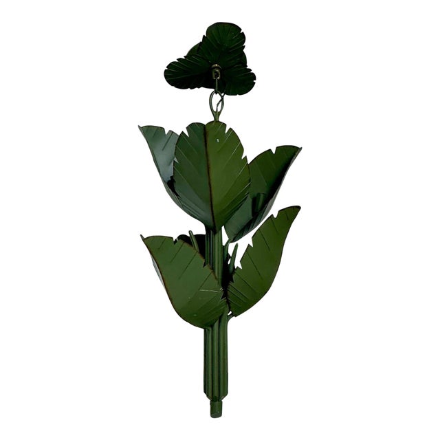 Vintage Green Banana Leaf Six Arm Chandelier For Sale