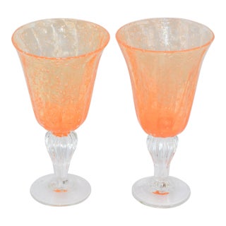 1990s Val De Pome Christophe Saba Biot Seeded Wine/Water Stemware Goblets, France- Set of 2 For Sale