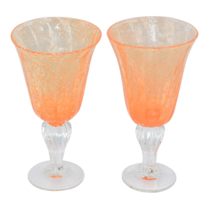 1990s Val De Pome Christophe Saba Biot Seeded Wine/Water Stemware Goblets, France- Set of 2