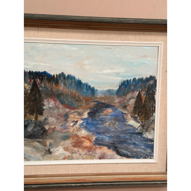 Kaj, Landscape with River and Forest, 1950s, Oil on Canvas, Framed For Sale - Image 9 of 18