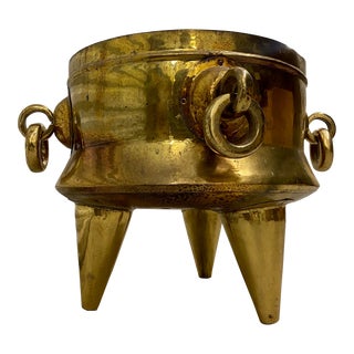 Mid Century Footed Solid Brass Large Planter For Sale