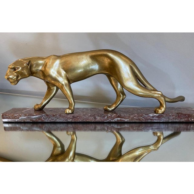Panther, 1970, Gilt Metal with Marble Base For Sale - Image 6 of 14