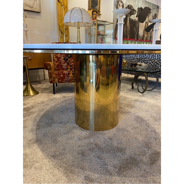 Large Polished Bronze & White Marble Top "Anello" Dining Table by Brueton For Sale - Image 9 of 16