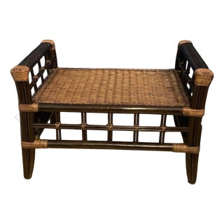 Vintage Rattan and Wicker Ottoman For Sale