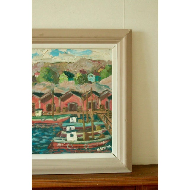 Göte Johansson, Fiskeläge Bohuslän, Mid-20th Century, Oil on Panel, Framed For Sale - Image 4 of 11