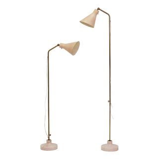 Adjustable LT3 Alzabile Floor Lamps in Portugal Pink Marble by Ignazio Gardella for Azucena, Italy, 1949, Set of 2 For Sale