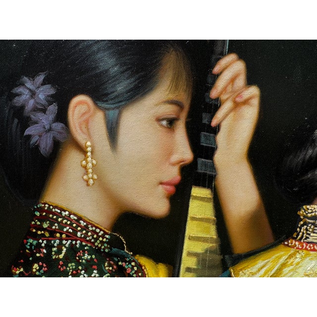 "Beautiful Musicians" Vintage trio of Chinese woman playing instruments Hand Enhanced Giclee on Canvas painting on canvas...