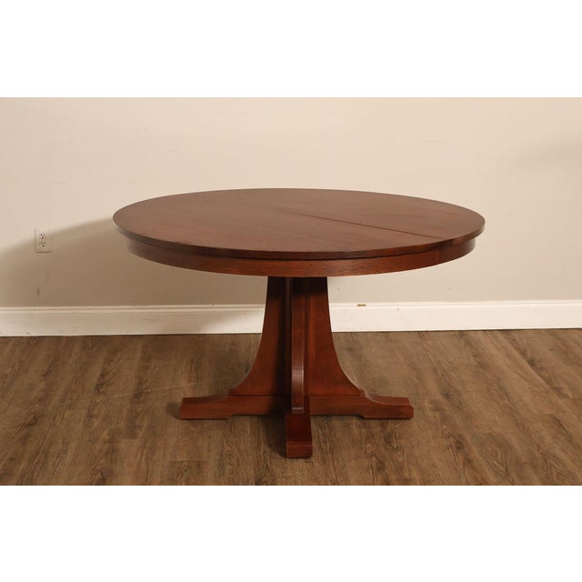 Stickley Mission Collection Round Oak Expandable Dining Table For Sale - Image 15 of 18