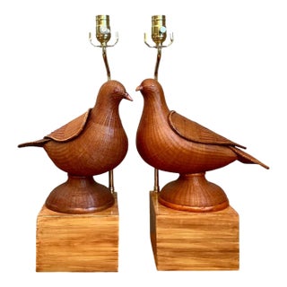 Vintage Shanghai Weave Lovebird Lamps- A Pair For Sale