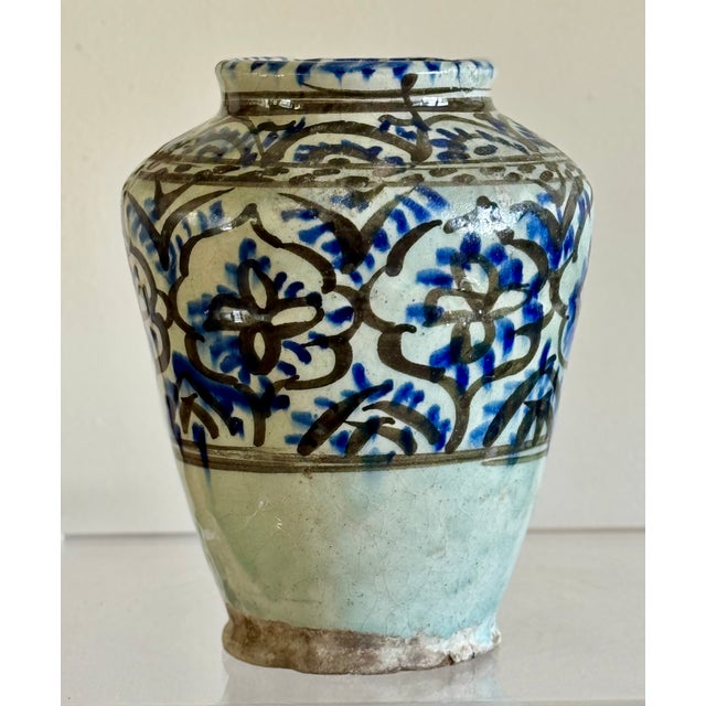 A pottery jar with underglaze blue decoration. Late Safavid Dynasty in Iran circa 1700.
