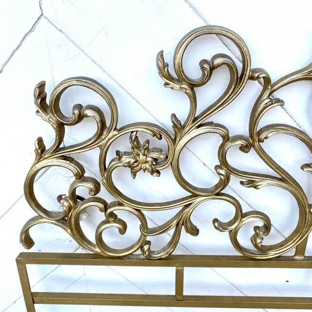 Hollywood Regency Rococo-Style Gold-Gilt Cast Metal Scrollwork Headboard French Style For Sale - Image 4 of 10