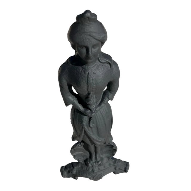 Figurative Antique Pair of Figural French Napolean III Period Black Cast Iron Fireplace Andirons, Circa 1860s For Sale - Image 3 of 6