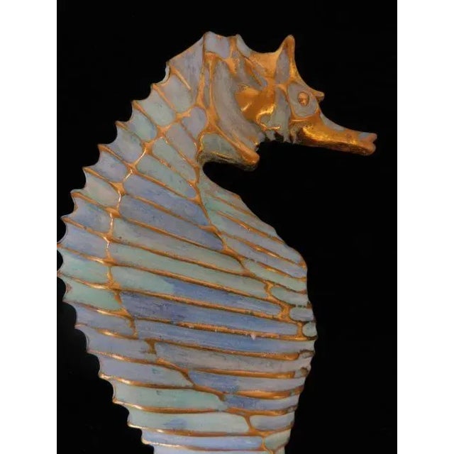 Pair of Enameled Bronze Large Seahorse Door Handles Pulls. Stamped Mendoza. Dimensions: H: 12.5 inches: W: 6 inches: D:...