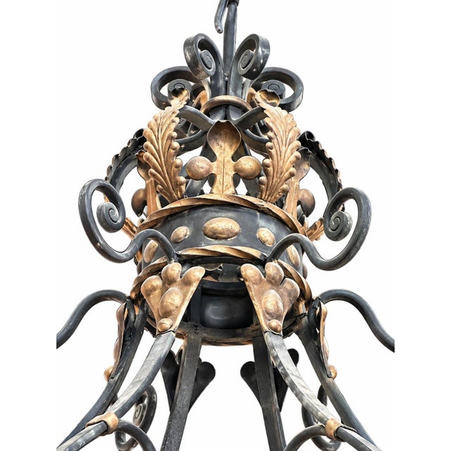 Antique French Gothic Revival Crown Chandelier Wrought Iron 12 Lights For Sale In Pittsburgh - Image 6 of 8