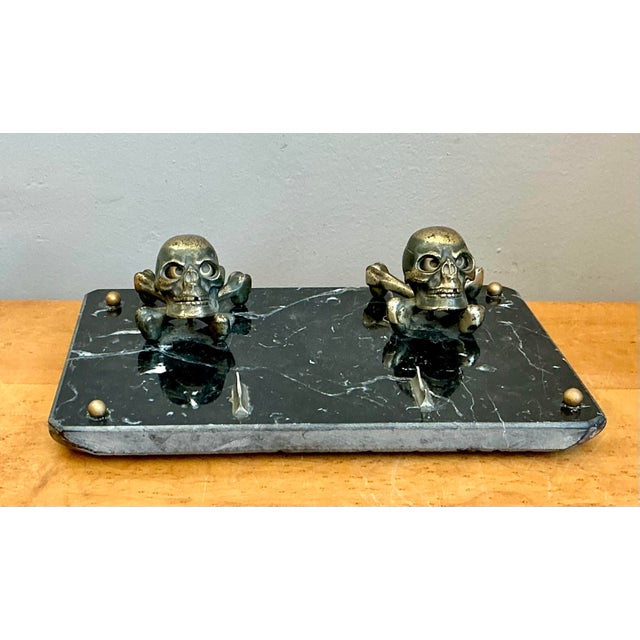 Vintage Brass Skull and Crossbones Inkwell For Sale - Image 11 of 12