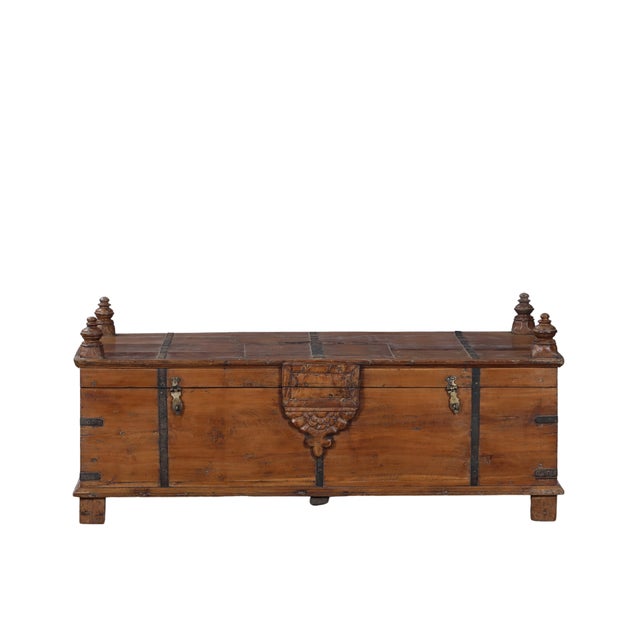 Antique Indian Teakwood Blanket Chest/Coffee Table For Sale In Santa Fe - Image 6 of 8