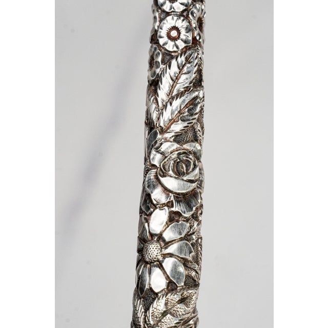 Silver Amazing Antique Sterling Silver Repoussé Parasol Handle Floral Magnifying Glass Ornate Library Desk Home Decor For Sale - Image 8 of 12