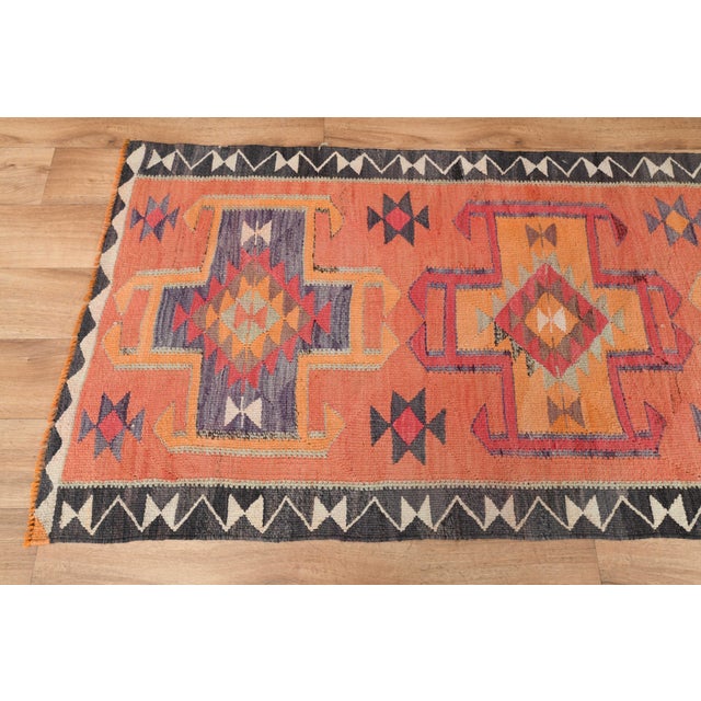 1970s Vintage Handmade Turkish Wool Cotton Pink Runner Rug For Sale In San Francisco - Image 6 of 11
